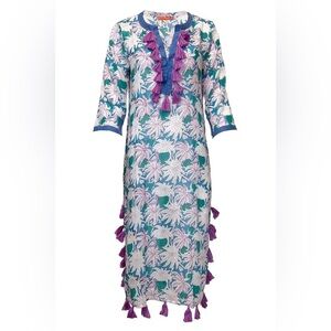 Oliphant Floral Tassel Caftan with Blue and Purple Accents